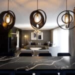 Some of Modern Gesture's signature lighting decor pieces used to decorate a beautiful apartment lounge